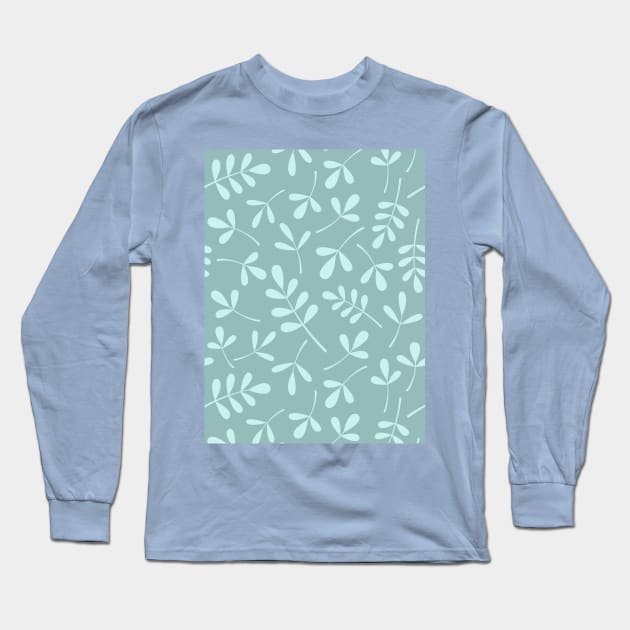 Assorted Leaf Silhouettes Lt on Mid Teal Long Sleeve T-Shirt by NataliePaskell